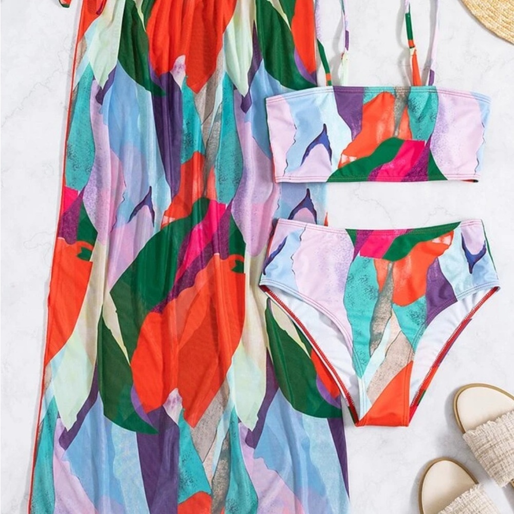 Colorful Abstract Print Bikini 3 pc Set - Picture 3 of 6